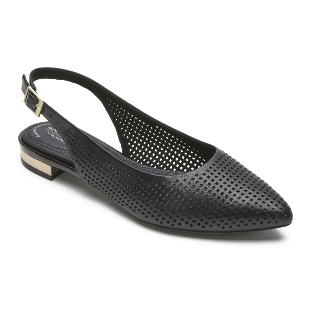 Rockport Flats For Womens Black - Total Motion Adelyn Slingback - CU0213467